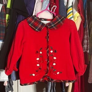 18m Vintage Y2K Red Plaid Holiday Embroidered Sweater